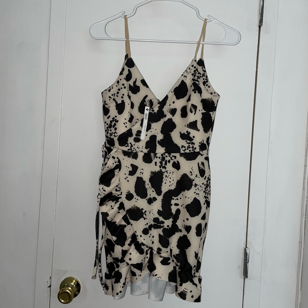 ASOS Petite Cow Print Wrap Mini Ruffle Dress